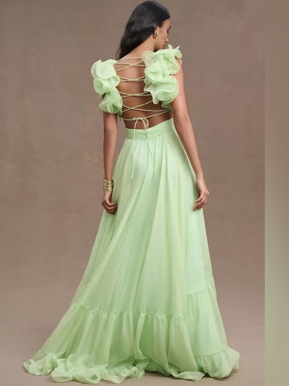 NEW MAC DUGGAL Ruffle Tiered Cut-Out Chiffon Gown Anthropologie size 4 - Picture 2 of 16